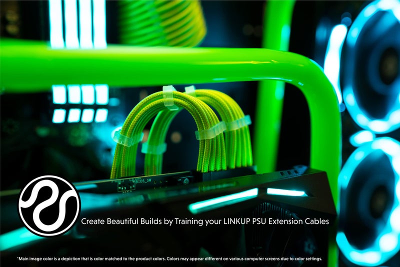 LINKUP - AVA 30cm PSU Cable Extension Sleeved Custom Mod GPU PC Braided w/Comb Kit | 1 x 24 P (20+4) | 2 x 8 P (4+4) CPU | 2 x 8 P (6+2) GPU Set | 300mm - Green - Image 4